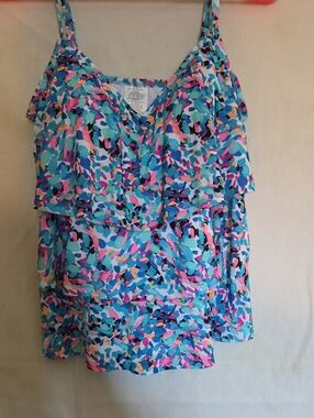 Women’s Layered Swim Tank Top - Teal Multi